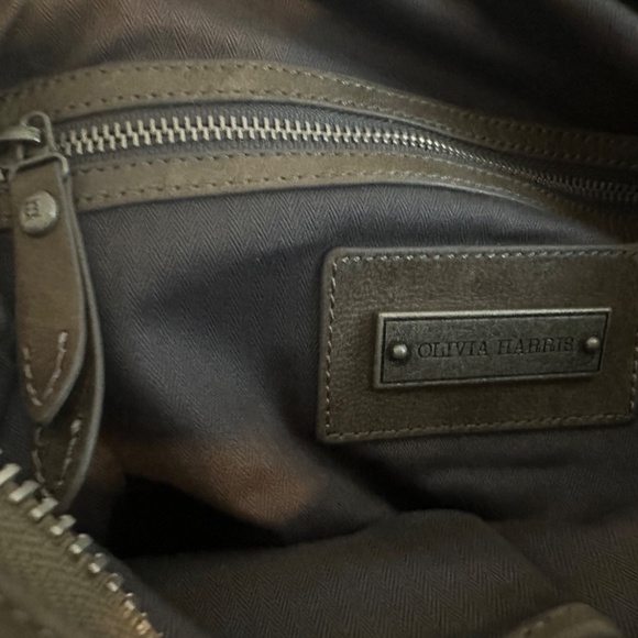 Olivia Harris Grey Leather Crossbody Distressed Hobo bag purse - Picture 6 of 10